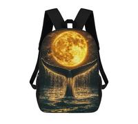 sinyumoney Children's Backpack 3D Printed Whale Tail And Full Moon Schoolbag Student Daypack Fashion Casual Lightweight School Bags for School College Travel 17inch