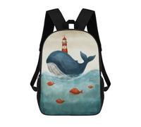 sinyumoney Children's Backpack 3D Printed Whale with Lighthouse Schoolbag Student Daypack Fashion Casual Lightweight School Bags for School College Travel 17inch
