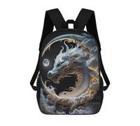 sinyumoney Children's Backpack, 3D Printed White Dragon Moonlit Sky -3 Backpack, Backpack for Boys Girls, 17 Inch Adjustable Lightweight School Bag for Primary School 17inch