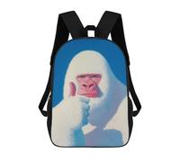sinyumoney Children's Backpack 3D Printed White Gorilla Thumbs Up Schoolbag Student Daypack Fashion Casual Lightweight School Bags for School College Travel 17inch