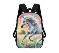 sinyumoney Children's Backpack 3D Printed White Horse Running Through Field Schoolbag Student Daypack Fashion Casual Lightweight School Bags for School College Travel 17inch