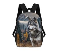 sinyumoney Children's Backpack, 3D Printed Wild Wolf in Autumn Forest Backpack, Backpack for Boys Girls, 17 Inch Adjustable Lightweight School Bag for Primary School 17inch