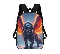 sinyumoney Children's Backpack 3D Printed Winged Wolf with Fiery Wings Schoolbag Student Daypack Fashion Casual Lightweight School Bags for School College Travel 17inch