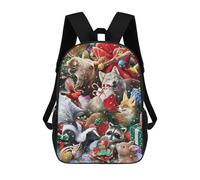 sinyumoney Children's Backpack, 3D Printed Winter Wildlife Gathering Backpack, Backpack for Boys Girls, 17 Inch Adjustable Lightweight School Bag for Primary School 17inch