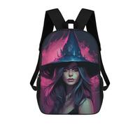 sinyumoney Children's Backpack, 3D Printed Witch's Enchanted Hat Backpack, Backpack for Boys Girls, 17 Inch Adjustable Lightweight School Bag for Primary School 17inch