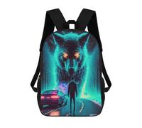 sinyumoney Children's Backpack, 3D Printed Wolf Encounter on The Road Backpack, Backpack for Boys Girls, 17 Inch Adjustable Lightweight School Bag for Primary School 17inch