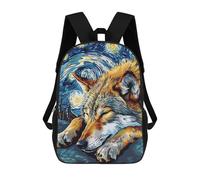 sinyumoney Children's Backpack, 3D Printed Wolf in Starry Night Style Backpack, Backpack for Boys Girls, 17 Inch Adjustable Lightweight School Bag for Primary School 17inch