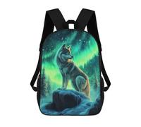 sinyumoney Children's Backpack 3D Printed Wolf Under The Northern Lights Schoolbag Student Daypack Fashion Casual Lightweight School Bags for School College Travel 17inch