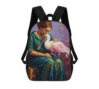 sinyumoney Children's Backpack 3D Printed Woman with Roseate Spoonbill Painting Schoolbag Student Daypack Fashion Casual Lightweight School Bags for School College Travel 17inch