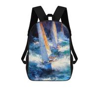 sinyumoney Children's Backpack 3D Printed Yacht Boat Racing 3 Schoolbag Student Daypack Fashion Casual Lightweight School Bags for School College Travel 17inch