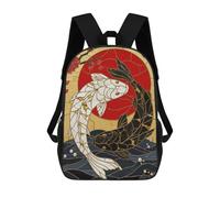 sinyumoney Children's Backpack 3D Printed Yin Yang Koi Fish Stained Glass Schoolbag Student Daypack Fashion Casual Lightweight School Bags for School College Travel 17inch