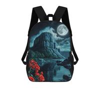 sinyumoney Children's Backpack 3D Red Rose Night Atmosphere Printed Bags Schoolbag Lightweight School Bags Fashion Fun Knapsack Student Daypack for Children 17inch