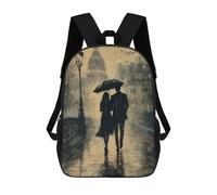 sinyumoney Children's Backpack 3D Romantic Rainy Walk - Charcoal Style Printed Bags Schoolbag Lightweight School Bags Fashion Fun Knapsack Student Daypack for Children 17inch