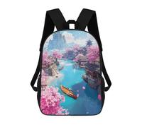 sinyumoney Children'S Backpack 3D Sakura Fishing Village Printed Bags Schoolbag Lightweight School Bags Fashion Fun Knapsack Student Daypack For Children 17inch