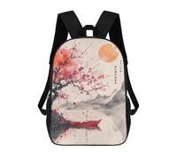 sinyumoney Children'S Backpack 3D Sakura Lake Red Boat Printed Bags Schoolbag Lightweight School Bags Fashion Fun Knapsack Student Daypack For Children 17inch