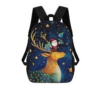 sinyumoney Children'S Backpack 3D Santa on Reindeer Printed Bags Schoolbag Lightweight School Bags Fashion Fun Knapsack Student Daypack For Children 17inch