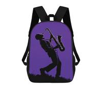 sinyumoney Children'S Backpack 3D Saxophonist Silhouette - Purple Jazz Energy Printed Bags Schoolbag Lightweight School Bags Fashion Fun Knapsack Student Daypack For Children 17inch