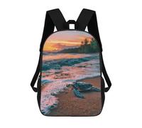 sinyumoney Children's Backpack 3D Sea Turtle Sunset Beach Ocean Sea Sand Printed Bags Schoolbag Lightweight School Bags Fashion Fun Knapsack Student Daypack for Children 17inch