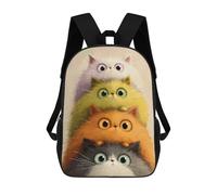 sinyumoney Children's Backpack 3D Stacked Fluffy Cats Digital Art Printed Bags Schoolbag Lightweight School Bags Fashion Fun Knapsack Student Daypack for Children 17inch
