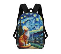 sinyumoney Children's Backpack 3D Starry Night Cat Orange Printed Bags Schoolbag Lightweight School Bags Fashion Fun Knapsack Student Daypack for Children 17inch