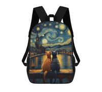 sinyumoney Children'S Backpack 3D Starry Night Cats Printed Bags Schoolbag Lightweight School Bags Fashion Fun Knapsack Student Daypack For Children 17inch