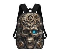 sinyumoney Children's Backpack 3D Steampunk Gear Head Skull Printed Bags Schoolbag Lightweight School Bags Fashion Fun Knapsack Student Daypack for Children 17inch