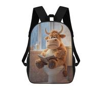 sinyumoney Children'S Backpack 3D Stuffed Bull Reading on Toilet Printed Bags Schoolbag Lightweight School Bags Fashion Fun Knapsack Student Daypack For Children 17inch