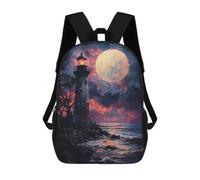 sinyumoney Children's Backpack 3D Sunset Ocean Lighthouse Printed Bags Schoolbag Lightweight School Bags Fashion Fun Knapsack Student Daypack for Children 17inch