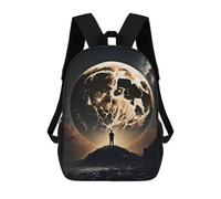 sinyumoney Children's Backpack 3D The Great Moon Reach Printed Bags Schoolbag Lightweight School Bags Fashion Fun Knapsack Student Daypack for Children 17inch