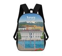 sinyumoney Children's Backpack 3D Travel to Vevey Printed Bags Schoolbag Lightweight School Bags Fashion Fun Knapsack Student Daypack for Children 17inch