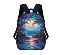 sinyumoney Children's Backpack 3D Tropical Sunset Beach Printed Bags Schoolbag Lightweight School Bags Fashion Fun Knapsack Student Daypack for Children 17inch