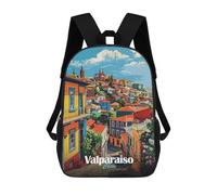 sinyumoney Children's Backpack 3D Valparaiso, Chile Cityscape Printed Bags Schoolbag Lightweight School Bags Fashion Fun Knapsack Student Daypack for Children 17inch