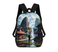 sinyumoney Children'S Backpack 3D Village Fantasy Nature Printed Bags Schoolbag Lightweight School Bags Fashion Fun Knapsack Student Daypack For Children 17inch