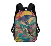sinyumoney Children's Backpack 3D Whales in Chinese Landscape Printed Bags Schoolbag Lightweight School Bags Fashion Fun Knapsack Student Daypack for Children 17inch