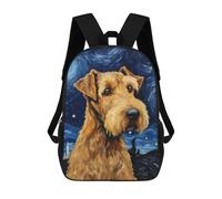 sinyumoney Children's Backpack Airedale Terrier Night School Rucksack 3D School Bag Kids School Backpack School Bags Fashion Backpack with Pocket Book Bags 17inch