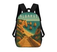 sinyumoney Children's Backpack, Algarve Travel Poster Portugal - Cliffs & Atlantic Beach Trails Schoolbag Large Capacity Students Bookbag Rucksack Knapsack for Boys Girls Adults Teen 17inch
