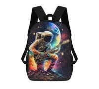 sinyumoney Children's Backpack, Astronaut Playing Guitar in Space -6 Schoolbag Large Capacity Students Bookbag Rucksack Knapsack for Boys Girls Adults Teen 17inch