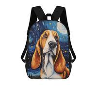 sinyumoney Children's Backpack Basset Hound Starry Night School Rucksack 3D School Bag Kids School Backpack School Bags Fashion Backpack with Pocket Book Bags 17inch