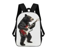 sinyumoney Children's Backpack Black Bear Guitar School Rucksack 3D School Bag Kids School Backpack School Bags Fashion Backpack with Pocket Book Bags 17inch
