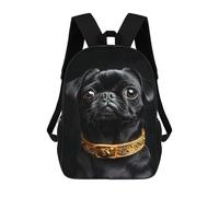 sinyumoney Children's Backpack Black & Gold Pug School Rucksack 3D School Bag Kids School Backpack School Bags Fashion Backpack with Pocket Book Bags 17inch