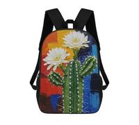 sinyumoney Children's Backpack Blooming Cactus Painting with Colorful Background School Rucksack 3D School Bag Kids School Backpack School Bags Fashion Backpack with Pocket Book Bags 17inch