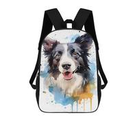 sinyumoney Children's Backpack Border Collie Watercolor School Rucksack 3D School Bag Kids School Backpack School Bags Fashion Backpack with Pocket Book Bags 17inch
