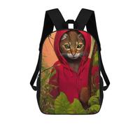 sinyumoney Children's Backpack, Cat in Red Hoodie Schoolbag Large Capacity Students Bookbag Rucksack Knapsack for Boys Girls Adults Teen 17inch