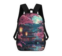 sinyumoney Children's Backpack, Cherry Blossom Moonlit Garden Schoolbag Large Capacity Students Bookbag Rucksack Knapsack for Boys Girls Adults Teen 17inch
