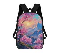 sinyumoney Children's Backpack, Cherry Blossom Valley Sunset Schoolbag Large Capacity Students Bookbag Rucksack Knapsack for Boys Girls Adults Teen 17inch