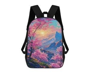 sinyumoney Children's Backpack, Cherry Blossom Valley Sunset Schoolbag Large Capacity Students Bookbag Rucksack Knapsack for Boys Girls Adults Teen 17inch