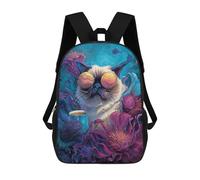 sinyumoney Children's Backpack, Chill Cat with Coffee Mug -1 Schoolbag Large Capacity Students Bookbag Rucksack Knapsack for Boys Girls Adults Teen 17inch