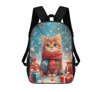 sinyumoney Children's Backpack, Christmas Kitten Schoolbag Large Capacity Students Bookbag Rucksack Knapsack for Boys Girls Adults Teen 17inch