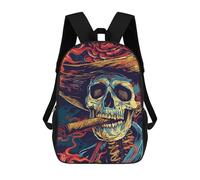 sinyumoney Children's Backpack, Cigar Smoking Skeleton Schoolbag Large Capacity Students Bookbag Rucksack Knapsack for Boys Girls Adults Teen 17inch