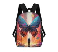 sinyumoney Children's Backpack, Cityscape with Giant Butterfly Schoolbag Large Capacity Students Bookbag Rucksack Knapsack for Boys Girls Adults Teen 17inch